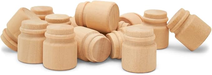 Unfinished Wood Jar 7/8 inch, Pack of 100 Dollhouse Miniatures, Decorative Mini Honey Jar or Wooden Mason Jars for Crafts, by Woodpeckers