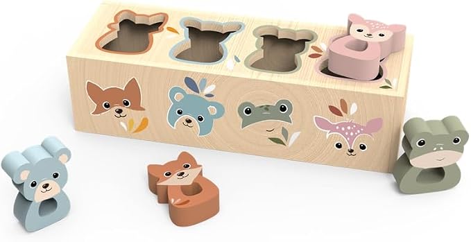 Wooden Animal Shape Box for Toddlers 12m+ Shape Sorter Toy | wooden animal shapes, shape sorter toys for toddlers, color recognition, cognitive play, fine motor skill, preschool learning