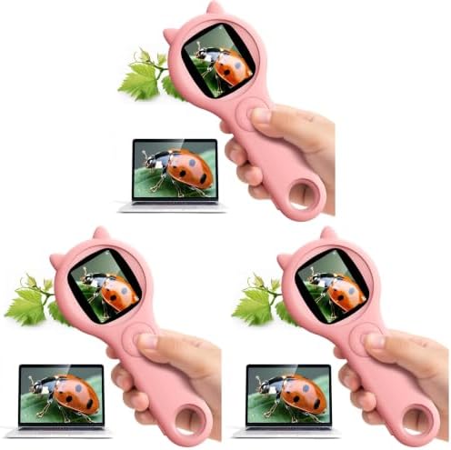 Kids Microscope for Girls, 500X Portable Digital Microscope with 2" IPS Screen, Cute STEM Learning Toy, Birthday Gift for Girls Age 5-12 (Pink) (Pack of 3)