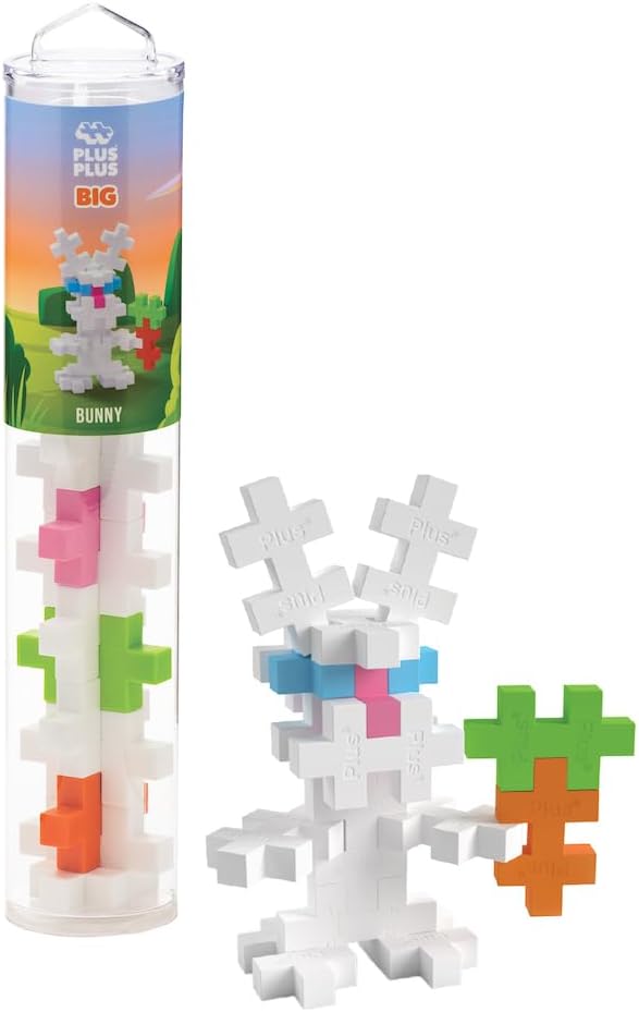 PLUS PLUS Big Bunny Tube - 15 Piece Large Building Blocks for Toddlers | Quiet Stem Toys for Toddlers, Gifts for Boys & Girls, Easter Basket Stuffers for Kids, Spring Sensory Bin