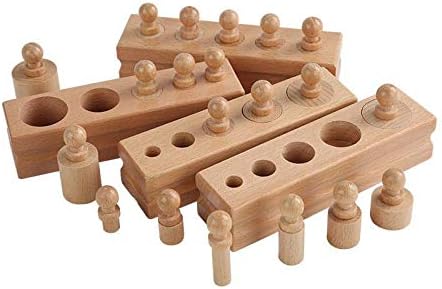 Adena Montessori Wooden Small Cylinders Block, Knobbed Cylinder Socket, Sensorial Educational Tools Preschool Early Learning Toys for Kids, Set of 4, Ages 2+