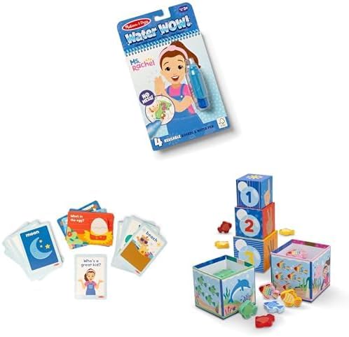 Melissa & Doug® Ms. Rachel™ Early Learning Bundle - Water Wow! Color-Reveal Pad, First Words Sensory Flashcards, and Sort & Count Stacking Blocks with Wooden Fish
