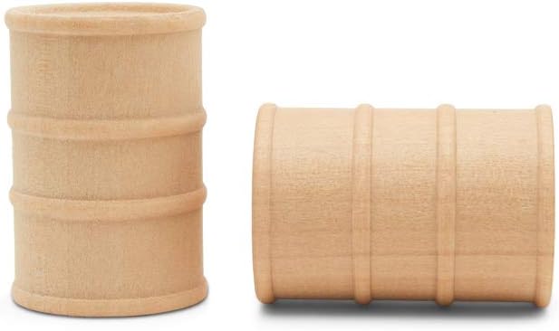 Wooden Oil Drums 1-5/8 Inch, Pack of 10, Small Unfinished Cargo Barrel, Perfect for Miniatures, Scale Models, Train Making or Woodworking Craft Projects, by Woodpeckers
