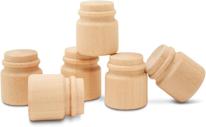 Unfinished Wood Jar 7/8 inch, Pack of 100 Dollhouse Miniatures, Decorative Mini Honey Jar or Wooden Mason Jars for Crafts, by Woodpeckers