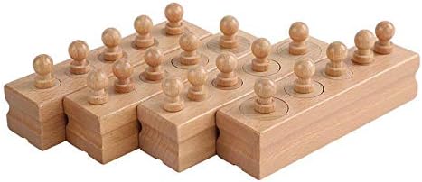 Adena Montessori Wooden Small Cylinders Block, Knobbed Cylinder Socket, Sensorial Educational Tools Preschool Early Learning Toys for Kids, Set of 4, Ages 2+
