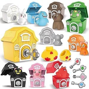 Grarain Toddler Farm Animals Toys, Upgraded Keys Barn Match Game, Montessori Educational Color Shape Sorting & Counting Learning Toy for Kids Boys Girls 3-6 Year Old, Fine Motor Gifts