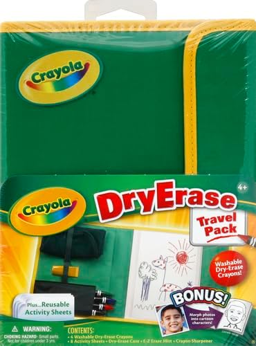 Crayola Washable Dry Erase Travel Pack, Whiteboard for Kids, Ages 4, 5, 6, 7 | Portable Travel Toy for Kids, Birthday, Holiday Gift, Reusable Drawing & Coloring Board Activity, Includes Washable Markers