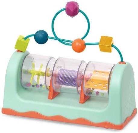 B. toys Bead Maze Baby Activity Station, Spin Rattle and Roll, Interactive | Spin, Rattle & Roll multi-activity station with bead maze and 3 clear spinners filled with beads, paddles, and, 6+ Months