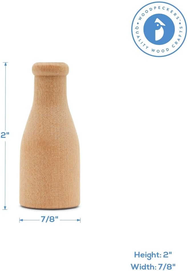 Wooden Milk Bottle, 2 inch, Pack of 25, Small Unfinished Cargo Drums, Perfect for Miniatures, Scale Models, Mini Train Making or Woodworking Craft Projects, by Woodpeckers