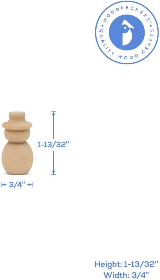 Snowman Peg Dolls 1 13/32 inch, Pack of 50 Wooden Peg Dolls for Christmas Crafts, Nativity Scenes, Holiday Decorations, by Woodpeckers