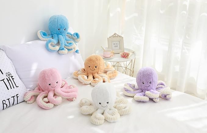 Fluffy Octopus Stuffed Animal Hugging Pillow Plush Toys Doll Pink,15.7Inch | Sweet Smile Face | 8 Springy Tentacles | No Loose Parts | Machine-wash | Safe Polyester Fill | Sturdy Stitched | Ideal Gift