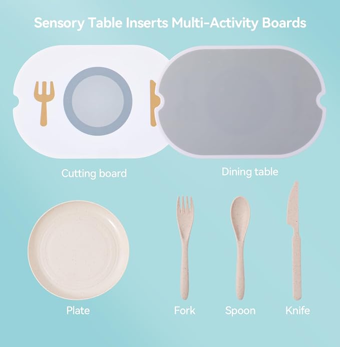 bopoobo 2-in-1 Sensory Table Kitchen Play Top - Grill & Stove with Plates Montessori-Inspired Kitchen Helper Tray Tiny Chef's Ultimate Kitchen Station - Double-Sided Sensory Play Fun