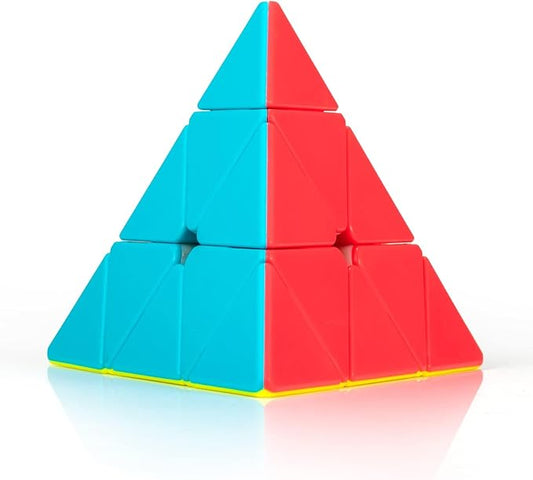 Stickerless Pyraminx Speed Cube with Stand & Guide for Kids & Adults | Smooth-turning STEM puzzle with display stand. Great for classrooms, travel, office desks, gifts and brain training.