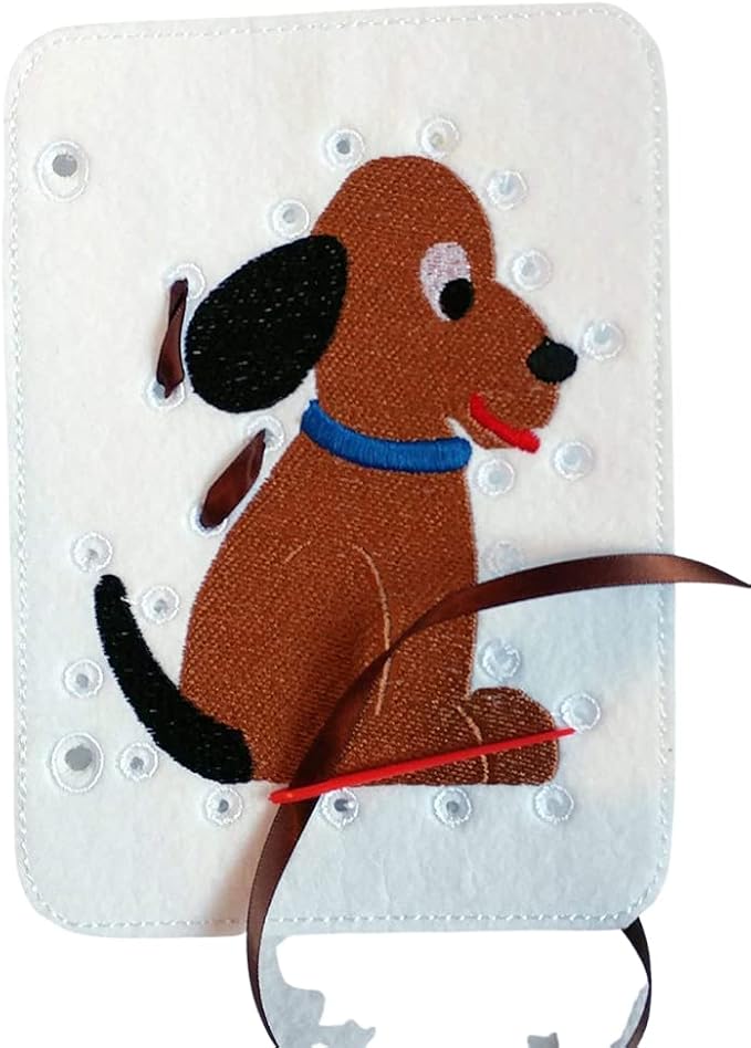 Puppy Dog Quiet Book Page, Montessori Sewing Cards for Toddler Early Learning Fine Motor Skills Preschool Toys - QB144