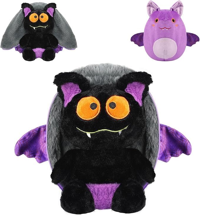 MIAODAM Halloween Purple Bat Plush, Reversible Bat Stuffed Animal Plushies | 11 Inch Cute Bat Zipper Plush, Perfect Halloween Decor & Holiday Gifts for Toddlers