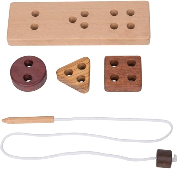 Adena Montessori Wooden Lacing Threading Toys,Geometric Lacing Toys for Toddlers,Educational Threading Shapes for Kids,Fine Motor Skills Gift for 1 2 3 4 Years Old Toddlers Baby Kids