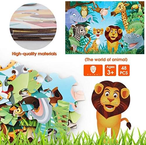 Jumbo Floor Puzzle for Kids,48 Piece Animal Jigsaw Puzzle Ages 3-8 | Animal Puzzle,Extra-thick Cardboard,Preschool Learning Toy,35x24 in Completed,Educational Development Gift for Boys and Girls