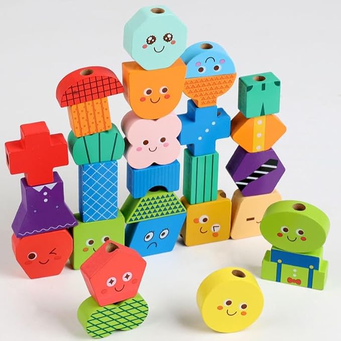 Montessori Wooden Stacking Lacing Beads Toy, STEM Sequencing Ages 3+