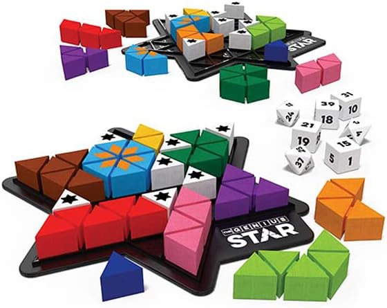 The Happy Puzzle Company The Genius Star | Toy of The Year Award Winning Family Board Game | 165,888 Possible Puzzles | Filling in Colored Shapes | Blockers to Complete A Star | Golden Star Twist