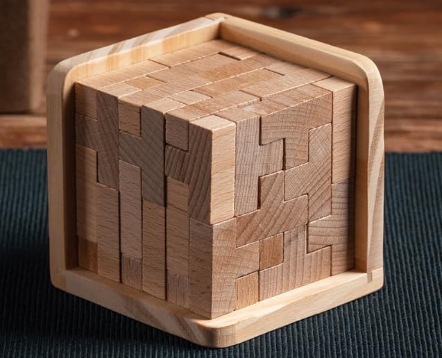 AHYUAN Wooden Brain Teaser Puzzles Cube Stocking Stuffers Wooden Puzzles T-Shaped Jigsaw Logic Puzzle Educational Games Toy for Kids and Adults (Natural)