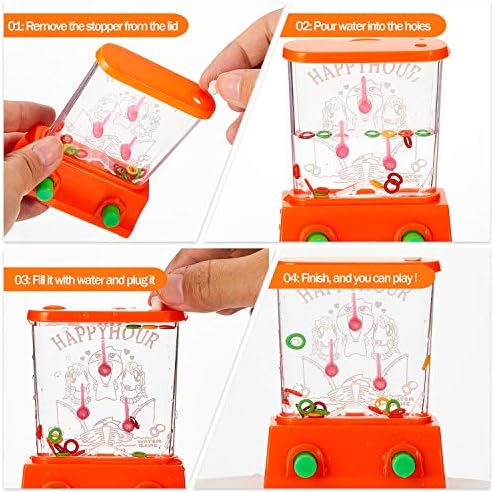 Gejoy 4 Pieces Water Games Handheld for Kid Small Retro Waterful Ring Toss Handheld Game Birthday Goodie Bags Stuffers School Classroom Prize Reward Pastime Car Toy Fidget for Boy Girl(Chic Style)
