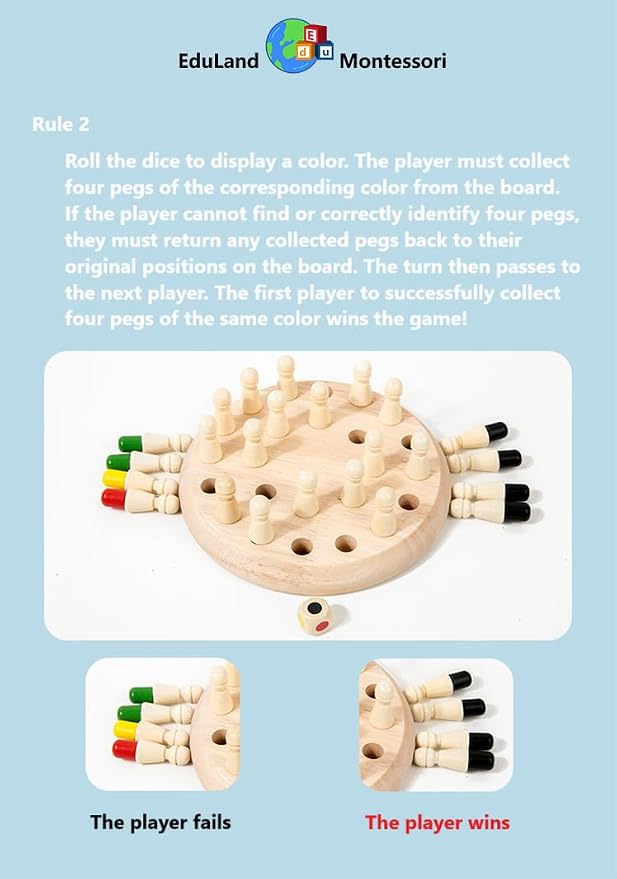 Sensorial Wooden Memory Match Color Peg Board Chess Game, Color Memory Family Game Battle Game (Basic) Interaction, Educational Toy Intelligent Game Boys and Girls Age 3+ Gift