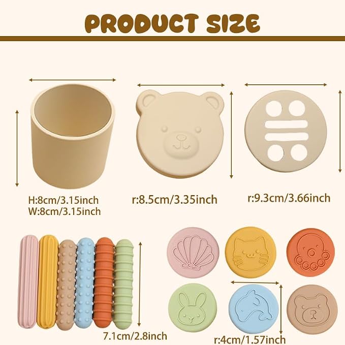 Shape & Color Sorting Toys for Baby Soft Silicone Sensory Toy Kids Activities Game Shape Sorter Fine Motor Skills Toys Travel Gift for Boys and Girls Educational Learning Toy Cartoon Animal Design