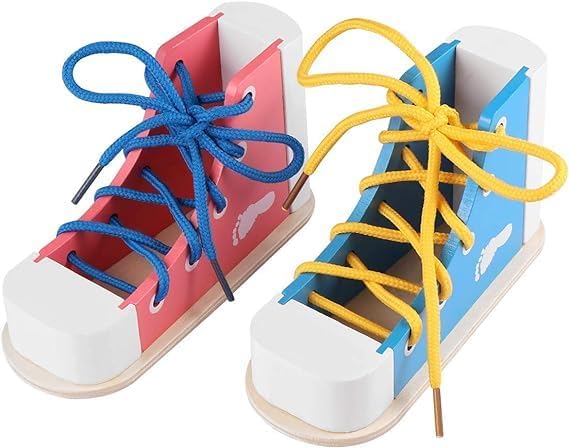 Mikily's Learn to Tie Shoes for Kids - Wooden Lacing Toy Shoe Tying & Practice Kit - Knot Tying Tool, Pick&blue