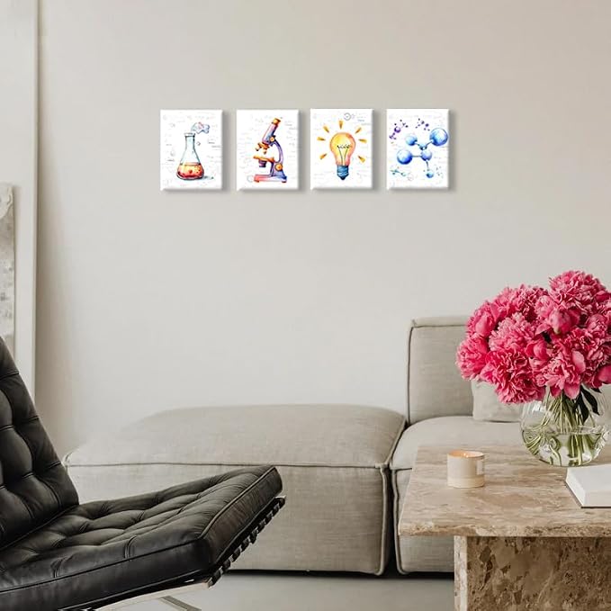 Chemistry Wall Art Colorful and Fun Science Exploration Decor 10X8 Inch | Lab,Kids Playroom,Bedroom,Classroom,Bulletin Board Decoration,Set of 4