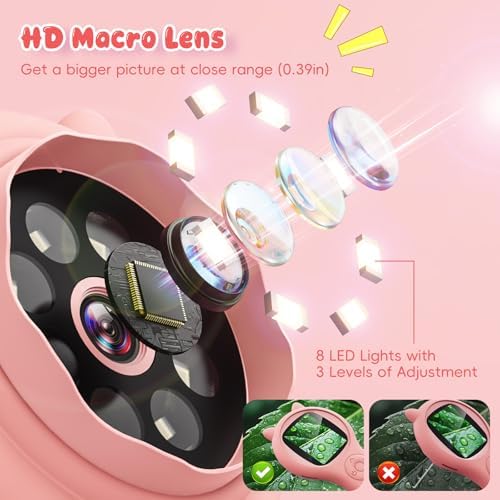 Kids Microscope for Girls, 500X Portable Digital Microscope with 2" IPS Screen, Cute STEM Learning Toy, Birthday Gift for Girls Age 5-12 (Pink) (Pack of 3)
