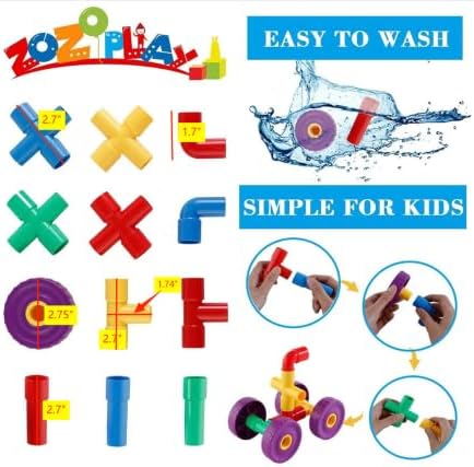 ZOZOPLAY STEM Learning Toy Tubular Pipes & Spouts & Joints 64 Piece Build Bicycle, Tank, Scootie, Moter Skills Endless Designs Educational Building Blocks Set for Kid Ages 3+ Multicolor | 64 pipes, spouts, and joints for kids 3+ to build vehicles while...