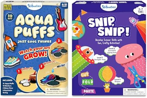 Skillmatics Aqua Puffs Just Cool Things & Snip, Snip! Multi-Theme Bundle, DIY Creative Activity, Gifts for Boys & Girls Ages 3, 4, 5, 6, 7, 8, 9,10