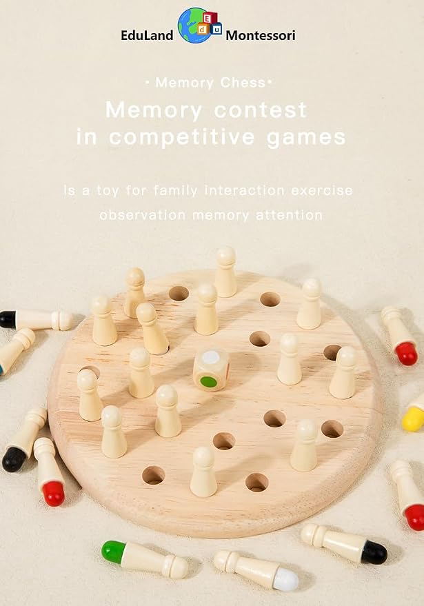 Sensorial Wooden Memory Match Color Peg Board Chess Game, Color Memory Family Game Battle Game (Basic) Interaction, Educational Toy Intelligent Game Boys and Girls Age 3+ Gift