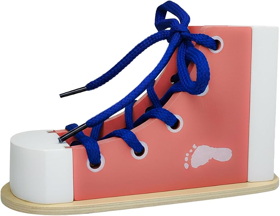 Learn to Tie Shoes for Kids, Wooden Lacing Sneaker Toy,Montessori Educational Toy for Toddlers Ages 4-8