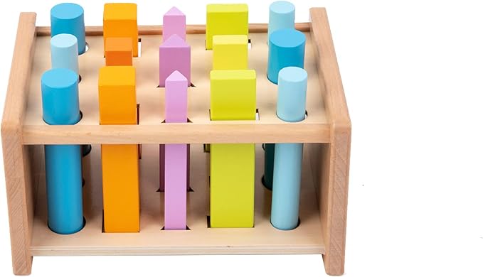 Montessori Toys for 1 2 3 Years Old Wooden 3D Shape Matching Toys,Wooden Posting Stand Montessori Color Sorting Sticks Game-Cognitive Shapes Colors,Educational Sensory Toy for Boys Girls Gift（15 Pcs）