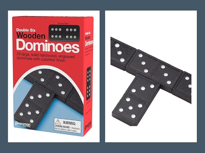 Pressman Toy Double Six Wooden Dominoes, 28 Pieces Wooden Dominoes Six