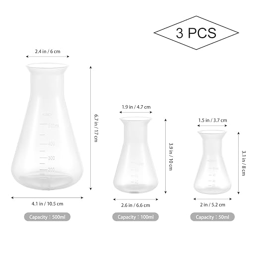 Hemobllo 3pcs Plastic Erlenmeyer Flask Set, Shatterproof Graduated Conical for Science Labs & STEM Education, Clear Plastic Chemistry Flask for Kids' Experiments & Classroom Supplies