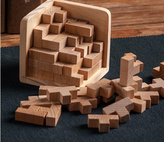 AHYUAN Wooden Brain Teaser Puzzles Cube Stocking Stuffers Wooden Puzzles T-Shaped Jigsaw Logic Puzzle Educational Games Toy for Kids and Adults (Natural)