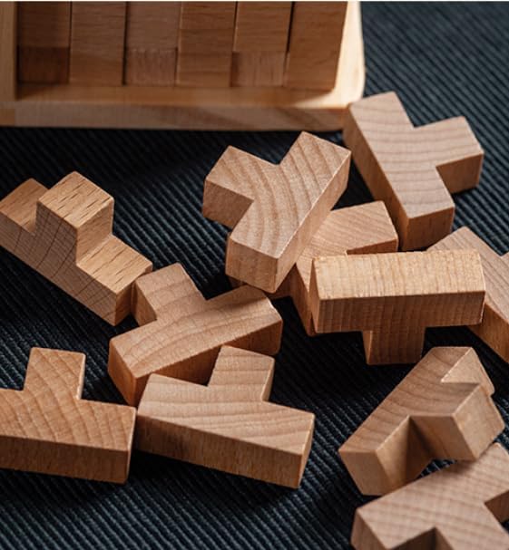 AHYUAN Wooden Brain Teaser Puzzles Cube Stocking Stuffers Wooden Puzzles T-Shaped Jigsaw Logic Puzzle Educational Games Toy for Kids and Adults (Natural)