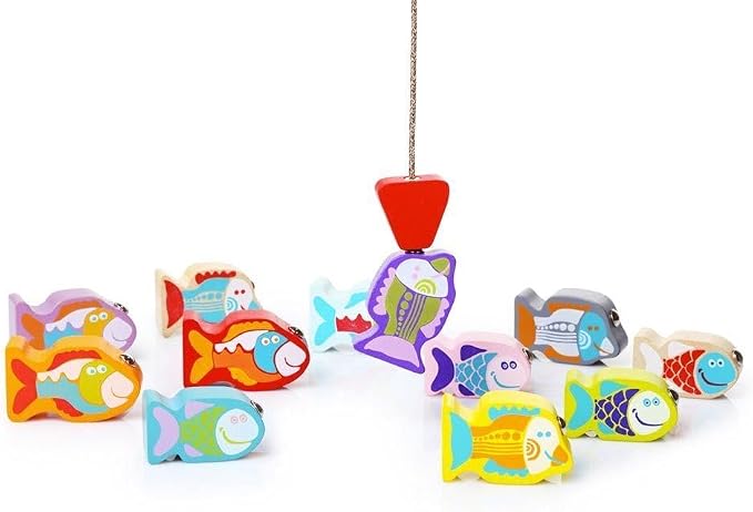 CUBIKA Wooden Fishing Game – Magnetic Fishing Toy for Kids Ages 2+ – Montessori Fine Motor Skill Game with 2 Rods – FSC-Certified Wood, German Water-Based Paints
