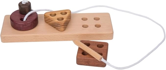 Adena Montessori Wooden Lacing Threading Toys,Geometric Lacing Toys for Toddlers,Educational Threading Shapes for Kids,Fine Motor Skills Gift for 1 2 3 4 Years Old Toddlers Baby Kids