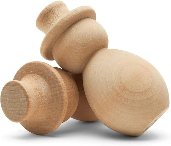 Unfinished Wood Snowman Shelf Sitter, 4-1/4 inch Pack of 5, Snowman Figurine for Holiday Décor, Large Snowman Pegdoll, by Woodpeckers