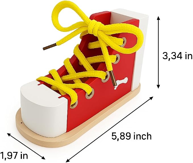 Shoe Tying Practice For Kids Wooden Board Learn To Tie Lacing Toy RED
