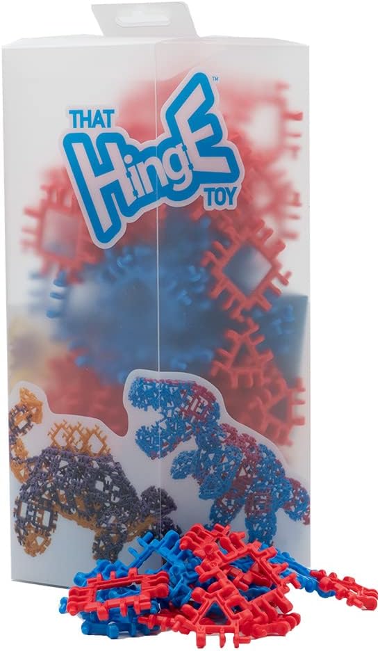 That Hinge Toy 150 Piece Age 7+ STEM Kids Building Toy - Dinosaurs + More | Red + Blue Creative Sensory Construction Tiles - Open Ended Play Gift Boys + Girls - Classroom Homeschool Manipulatives