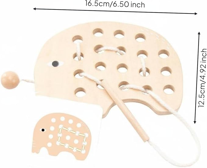 Children Threading Game Wooden Animal Lacing Board Toy Preschool Learning Board Hands On Lacing Puzzle Educational Fine Motor Skills Basswood Plywood, Elephant