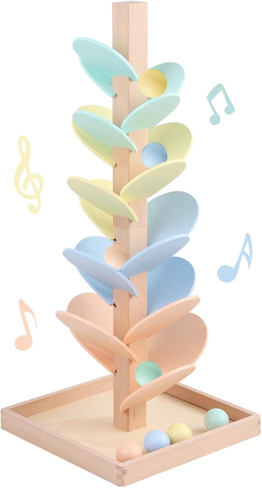 Marble Run Wooden Ball Drop Toys Toddlers 3-5 (Height: 19.9in) (1.1" Balls) | Wood Music Tree for 4-8 Toddlers Musical Game Montessori Toys Learning Color Sorting Sensory Toys for Boys Girls 8-12 Gift