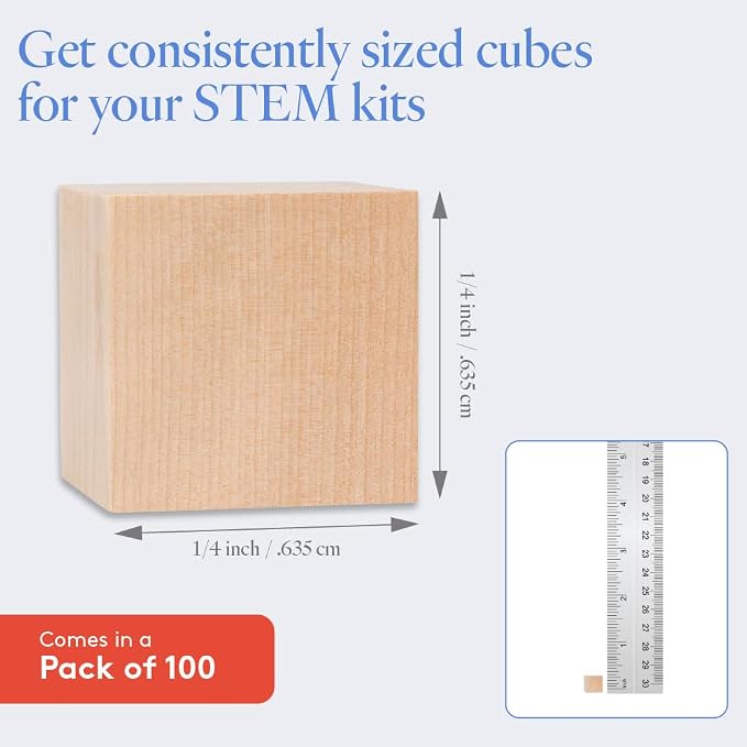 DIY Wooden Cubes 1/4-inch, Pack of 100 Small Blank Wooden Blocks, Unfinished Wood Blocks for Crafts, STEM, Dice, and Building Blocks for Stacking, by Woodpeckers