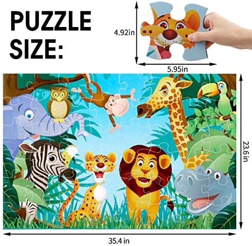 Jumbo Floor Puzzle for Kids,48 Piece Animal Jigsaw Puzzle Ages 3-8 | Animal Puzzle,Extra-thick Cardboard,Preschool Learning Toy,35x24 in Completed,Educational Development Gift for Boys and Girls