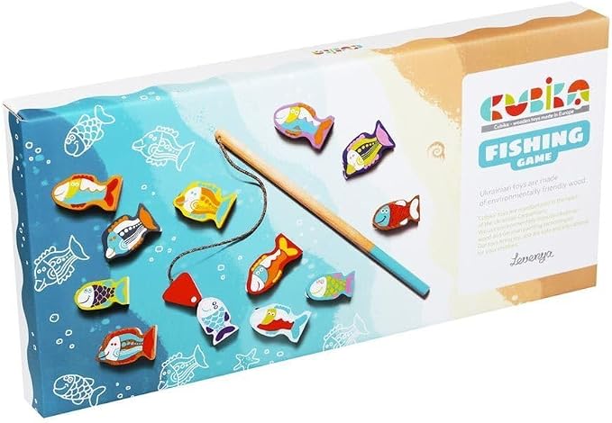CUBIKA Wooden Fishing Game – Magnetic Fishing Toy for Kids Ages 2+ – Montessori Fine Motor Skill Game with 2 Rods – FSC-Certified Wood, German Water-Based Paints