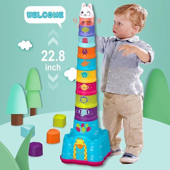 LTKFFFdp Baby Stacking Toys for Toddlers 1-3, Nesting Cups Shape Sorter for Infant 6 to 12-18 Month, Stackable Learning Toy with Blocks, Rattle & Frog Bath Toy, for Girl Boy Birthday | with Rattle & Frog, Outside/Bath/Beach/Playpen Toys for 1 Year Old ...
